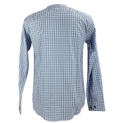 Camisa Masculina Laço Forte Xadrez Azul/Branco Slim Manga Longa Com Logo Azul Ref:3161