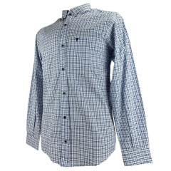 Camisa Masculina Laço Forte Xadrez Azul/Branco Slim Manga Longa Com Logo Azul Ref:3161