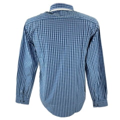 Camisa Masculina Laço Forte Xadrez Azul Claro/Azul Royal Manga Longa Slim Com Logo Azul Ref.M.L.S.X.3161