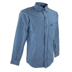 Camisa Masculina Laço Forte Xadrez Azul Claro/Azul Royal Manga Longa Slim Com Logo Azul Ref.M.L.S.X.3161