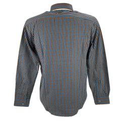 Camisa Masculina Laço Forte Xadrez Azul Claro/Laranja/Preto Manga Longa Slim Com Logo