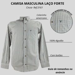 Camisa Masculina Laço Forte Xadrez Azul E Caramelo Manga Longa Com Logo Cinza Ref:3161