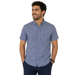 Camisa Masculina Laço Forte Xadrez Azul E Laranja Manga Curta Ref:9205.1 Camisa Masculina Laço Forte Xadrez Azul E Laranja Manga Curta Ref:9205.1