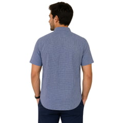 Camisa Masculina Laço Forte Xadrez Azul E Laranja Manga Curta Ref:9205.1