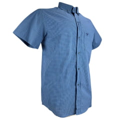 Camisa Masculina Laço Forte Xadrez Azul Manga Curta Com Logo Azul Ref:9205.1