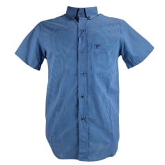 Camisa Masculina Laço Forte Xadrez Azul Manga Curta Com Logo Azul Ref:9205.1
