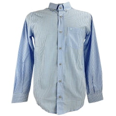 Camisa Masculina Laço Forte Xadrez Azul Slim Manga Longa Com Logo Azul Ref:3161