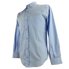 Camisa Masculina Laço Forte Xadrez Azul Slim Manga Longa Com Logo Azul Ref:3161