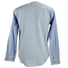 Camisa Masculina Laço Forte Xadrez Azul Slim Manga Longa Com Logo Azul Ref:3161