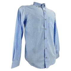 Camisa Masculina Laço Forte Xadrez Azul Slim Manga Longa Com Logo Azul Ref:3161