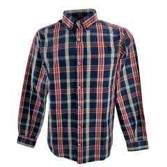 Camisa Masculina Laço Forte Xadrez Azul Vermelho/Bege Manga Longa Slim Com Logo Vermelho Ref.M.L.S.X.3161