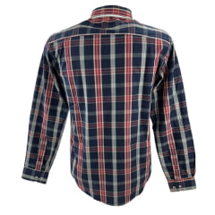 Camisa Masculina Laço Forte Xadrez Azul Vermelho/Bege Manga Longa Slim Com Logo Vermelho Ref.M.L.S.X.3161