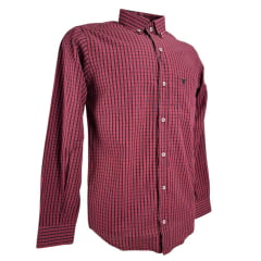 Camisa Masculina Laço Forte Xadrez Bordô Com Preto Manga Longa Com Logo Preto Ref:3161