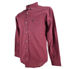 Camisa Masculina Laço Forte Xadrez Bordô Com Preto Manga Longa Com Logo Preto Ref:3161