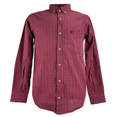Camisa Masculina Laço Forte Xadrez Bordô Com Preto Manga Longa Com Logo Preto Ref:3161