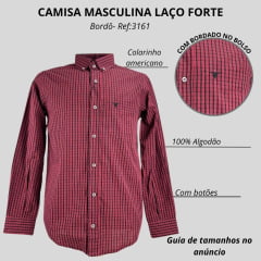 Camisa Masculina Laço Forte Xadrez Bordô Com Preto Manga Longa Com Logo Preto Ref:3161