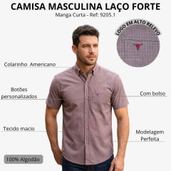 Camisa Masculina Laço Forte Xadrez Bordô Manga Curta Ref:9205.1