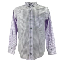 Camisa Masculina Laço Forte Xadrez Lilás Manga Longa Slim Com Logo Lilás Ref:3161-1