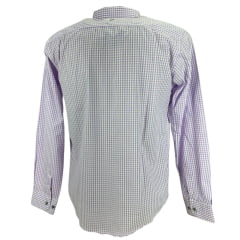 Camisa Masculina Laço Forte Xadrez Lilás Manga Longa Slim Com Logo Lilás Ref:3161-1