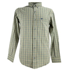 Camisa Masculina Laço Forte Xadrez Marrom Claro/Azul Slim Manga Longa Com Logo Azul Ref:3161
