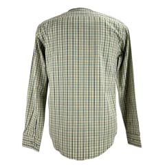 Camisa Masculina Laço Forte Xadrez Marrom Claro/Azul Slim Manga Longa Com Logo Azul Ref:3161