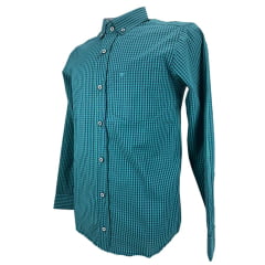Camisa Masculina Laço Forte Xadrez Verde Azul Escuro Manga Longa Slim Logo Verde Ref:MLSX 2025