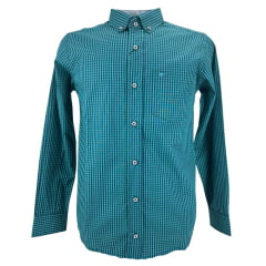 Camisa Masculina Laço Forte Xadrez Verde Azul Escuro Manga Longa Slim Logo Verde Ref:MLSX 2025