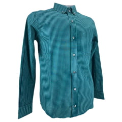 Camisa Masculina Laço Forte Xadrez Verde Azul Escuro Manga Longa Slim Logo Verde Ref:MLSX 2025
