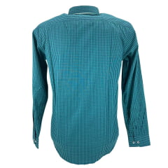 Camisa Masculina Laço Forte Xadrez Verde Azul Escuro Manga Longa Slim Logo Verde Ref:MLSX 2025