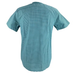 Camisa Masculina Laço Forte Xadrez Verde Claro Slim Manga Curta Com Logo Azul Ref:9205.1
