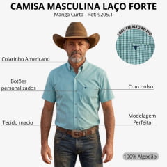 Camisa Masculina Laço Forte Xadrez Verde E Azul Manga Curta Ref:9205.1