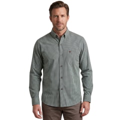 Camisa Masculina Laço Forte Xadrez Verde E Marrom Logo Marrom Manga Longa REF:3161 - 1