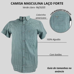 Camisa Masculina Laço Forte Xadrez Verde Manga Curta Com Logo Verde Ref:9205.1