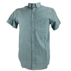 Camisa Masculina Laço Forte Xadrez Verde Manga Curta Com Logo Verde Ref:9205.1