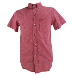 Camisa Masculina Laço Forte Xadrez Vermelha Manga Curta Com Logo Vermelho Ref:9205