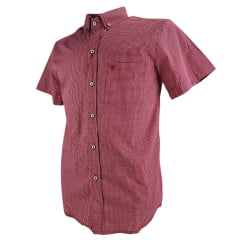 Camisa Masculina Laço Forte Xadrez Vermelha Manga Curta Com Logo Vermelho Ref:9205