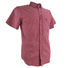 Camisa Masculina Laço Forte Xadrez Vermelha Manga Curta Com Logo Vermelho Ref:9205