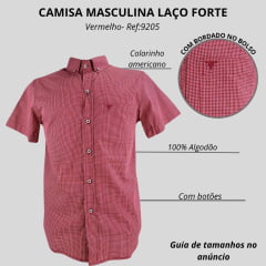 Camisa Masculina Laço Forte Xadrez Vermelha Manga Curta Com Logo Vermelho Ref:9205