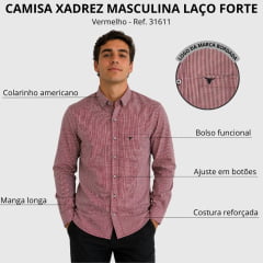 Camisa Masculina Laço Forte Xadrez Vermelho Manga Longa Ref: 31611
