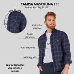 Camisa Masculina Lee Flanelada Xadrez Azul Royal E Preto Manga Longa Com Bolso Ref:8212L