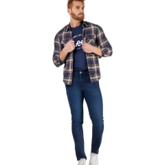 Camisa Masculina Lee Flanelada Xadrez Bege E Azul Manga Longa Com Bolsos Ref: 8213L