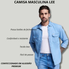 Camisa Masculina Lee Jeans Delavê Denim Glint Hiper Destroyer Manga Longa Com Bolsos - Ref.1820L