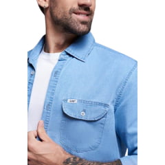 Camisa Masculina Lee Jeans Delavê Denim Glint Hiper Destroyer Manga Longa Com Bolsos - Ref.1820L