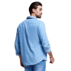 Camisa Masculina Lee Jeans Delavê Denim Glint Hiper Destroyer Manga Longa Com Bolsos - Ref.1820L