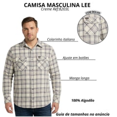 Camisa Masculina Lee Manga Longa Xadrez Creme Ref:8203L