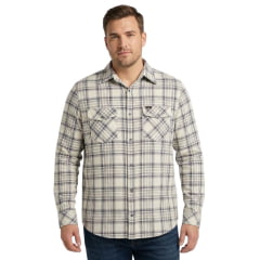 Camisa Masculina Lee Manga Longa Xadrez Creme Ref:8203L