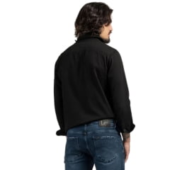 Camisa Masculina Lee Preta Manga Longa Sarja Peletizada Com Bolsos Ref:1818L