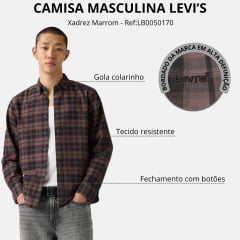 Camisa Masculina Levi's Authentic Button Down Relaxed Fit Xadrez Marrom Manga Longa Ref:LB0050170