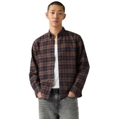 Camisa Masculina Levi's Authentic Button Down Relaxed Fit Xadrez Marrom Manga Longa Ref:LB0050170
