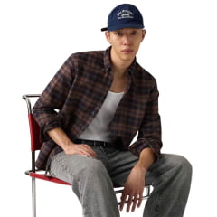 Camisa Masculina Levi's Authentic Button Down Relaxed Fit Xadrez Marrom Manga Longa Ref:LB0050170